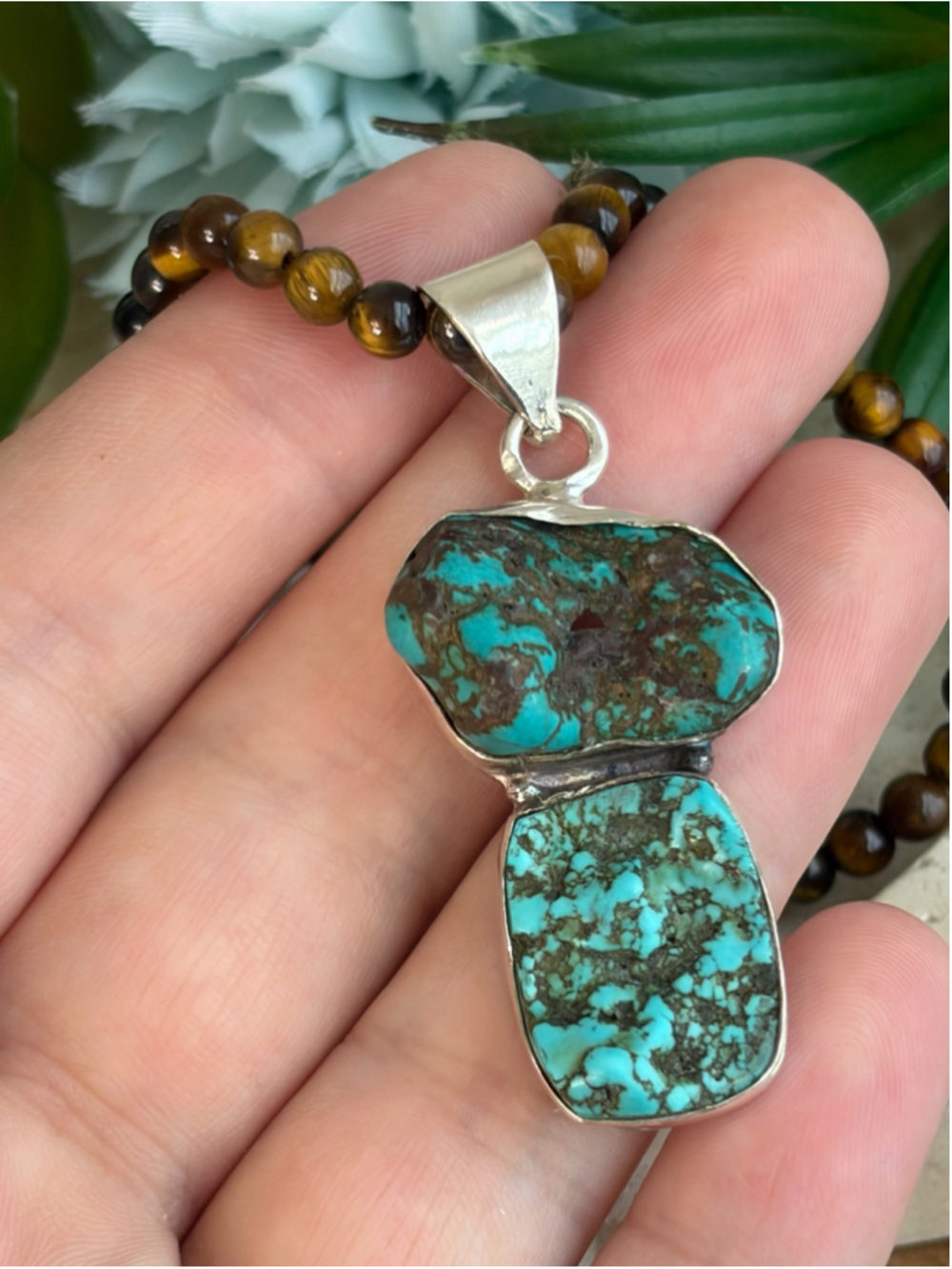 Rough Cut Nugget Turquoise Pendant 925 Sterling Silver Vintage Southwest New